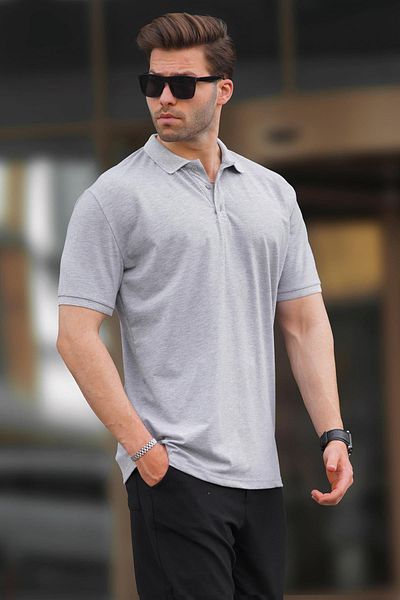 Madmext Overfit Graues Polo-Shirt für Herren - Kurzarm 7029