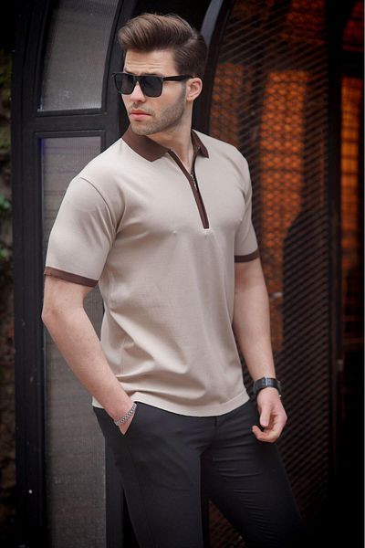Madmext Ανδρικό T-Shirt με φερμουάρ Mink 6880
