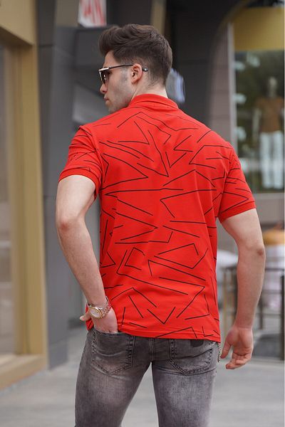 Madmext Men's Polo Neck Red Patterned T-Shirt 5817