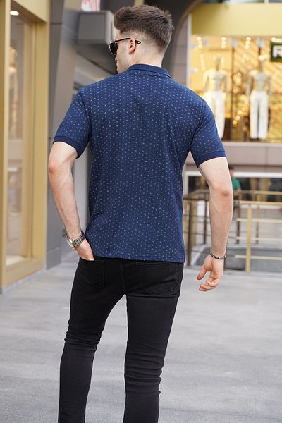 Madmext Marineblaues gemustertes T-Shirt mit Polokragen 5889