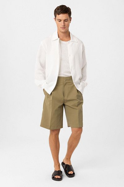 Antioch Khaki High Waist Pleated Relaxed Bermuda Men's Shorts