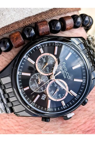 Ferrucci Black Color,Functions Active, Steel Cord, Men's Wristwatch Bracelet in Gift Box