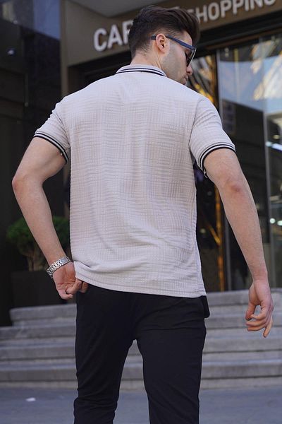 Madmext Pánské tričko s límečkem s límečkem v šedé barvě Basic Regular Fit 6100