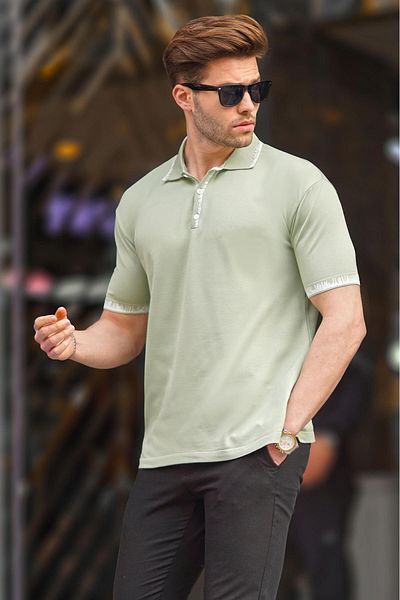 Madmext Πράσινο ανδρικό μπλουζάκι Polo Neck 6877
