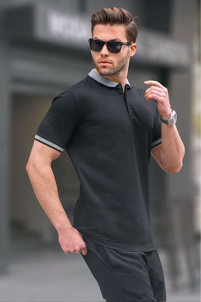 Madmext Μαύρο ανδρικό μπλουζάκι με γιακά πόλο Regular Fit 6105