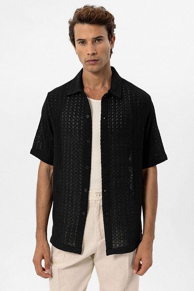 Antioch Black Textured Crochet Men's Shirt
