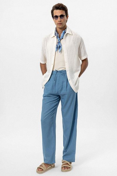 Antioch Ecru Textured Crochet Men's Shirt