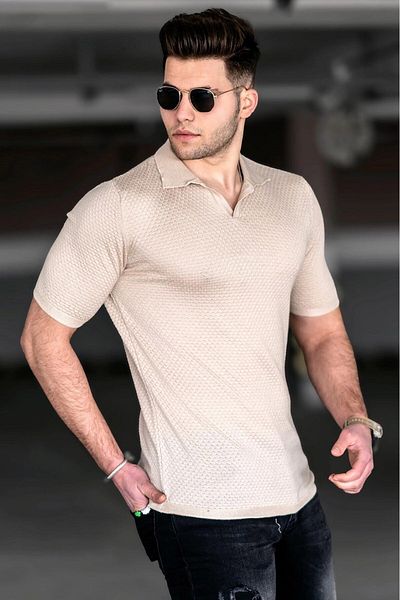 Madmext Béžové tričko Polo Neck 5074