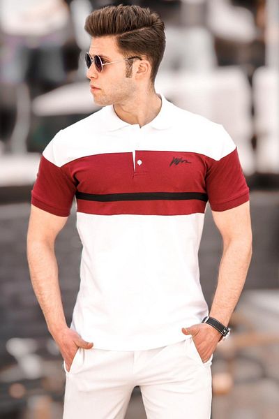 Madmext Λευκό ανδρικό μπλουζάκι Polo Neck 5239