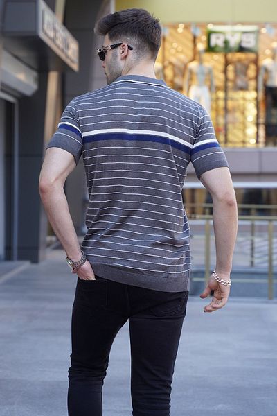 Madmext Eisgraues gestreiftes T-Shirt mit Polokragen 5734