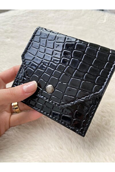 ÇANTA حقيبة قطة حاملة بطاقات بنمط كروكيه أسود