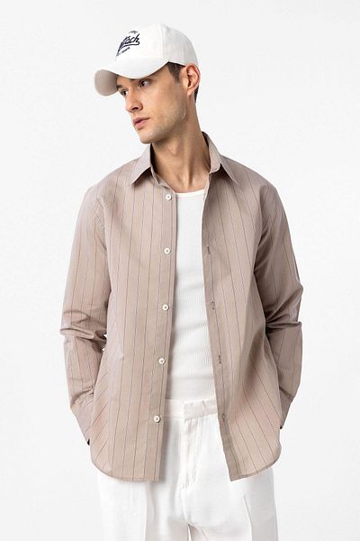 Antioch Beige Relaxed Striped Men's Shirt