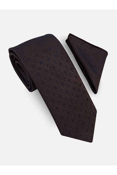 Milleniva Mosaic Pattern Brown Tie & Handkerchief