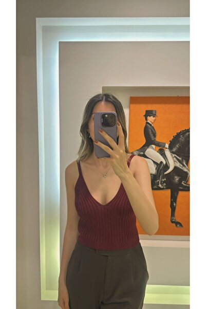 todays co Bordo Triko Askılı Crop