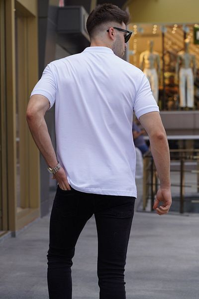 Madmext Weißes gemustertes Herren-T-Shirt mit Polokragen 5871