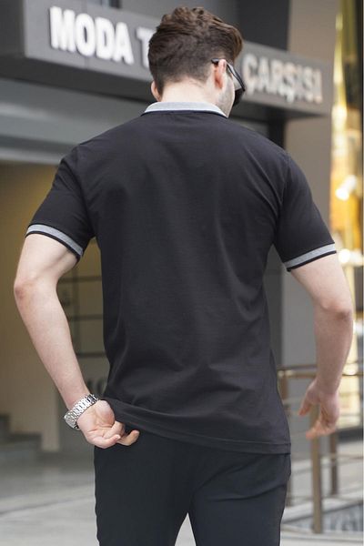 Madmext Μαύρο ανδρικό μπλουζάκι με γιακά πόλο Regular Fit 6105