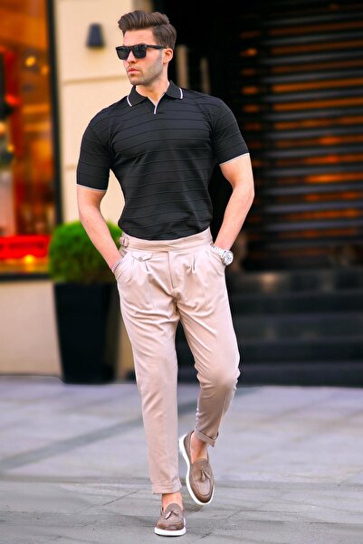 Madmext Černé pánské tričko Polo Neck 6894