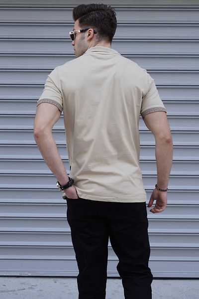 Madmext Beigefarbenes, einfarbiges Herren-T-Shirt mit Polokragen