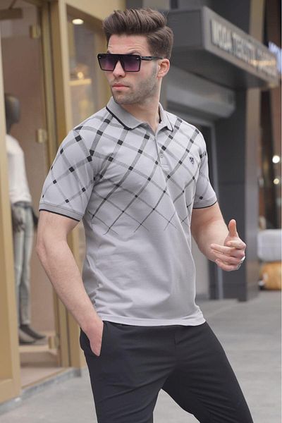 Madmext Ανδρικό μπλουζάκι Polo με βαμμένο γκρι κουμπιά 5867