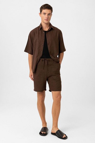 Antioch Brown Linen Blended Men's Shorts