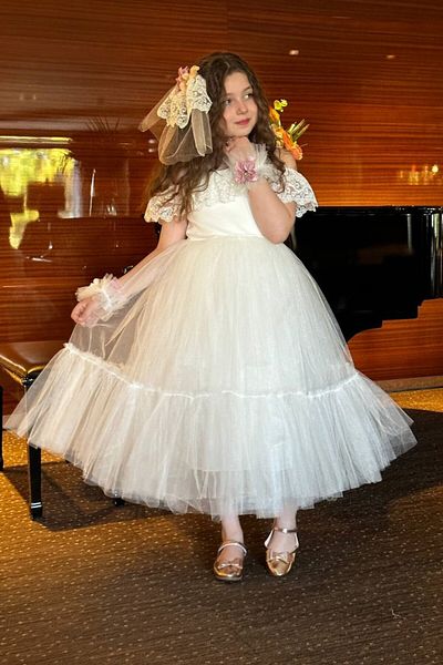 ABİYEKİDS Lace Guipure Detailed Ankle Akaesuarli Style Wedding Party Children's Evening Dress Aby213