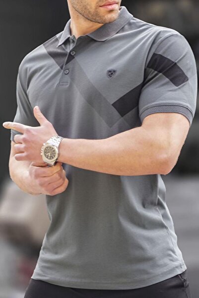 Madmext Pánské tričko se vzorovaným pololímečkem Smoked 6081