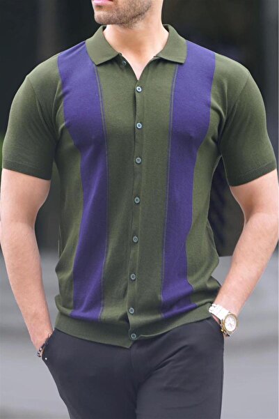 Madmext Ανδρικό μπλουζάκι πλεκτό χακί πόλο 6353