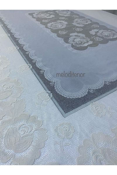 Dekoline Meiwa Gauze Lace Bordered Flounced Rose Pvc Rectangular Oilcloth Tablecloth Wipeable 122 X 155 cm