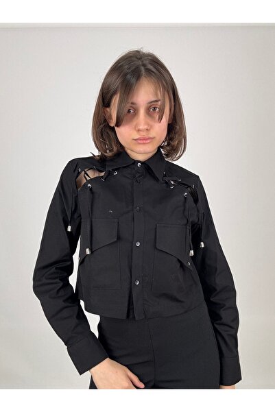 Yasminyes Siyah crop gömlek ceket