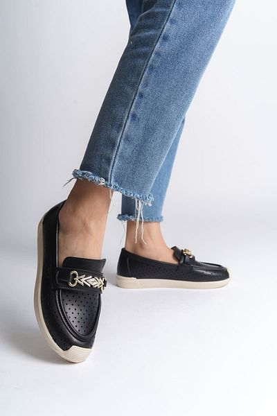 Joy Ayakkabı LILY Pantofi de damă, ortopedici, confortabili, fără șireturi, cu model de inimă KT - negru