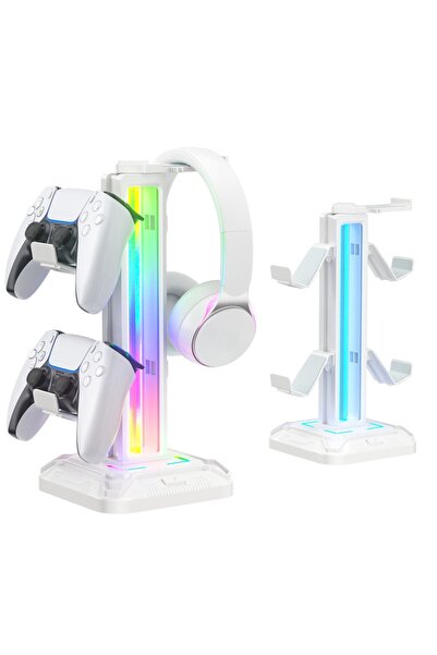 Choice حامل وحدة تحكم أبيض مع 9 أوضاع إضاءة وحامل سماعة رأس للمكتب وحامل سماع...