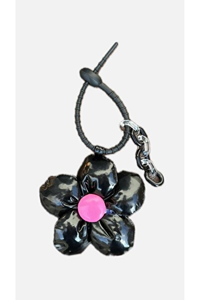 Omarder Deri Black Flower Bag Charm