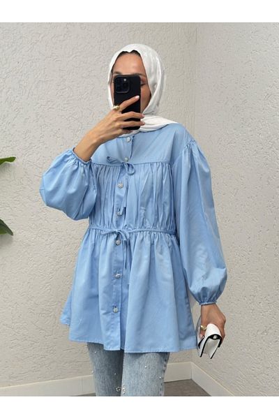 Modamorfo Cămașă cu nasturi cu dantelă în față - Baby Blue