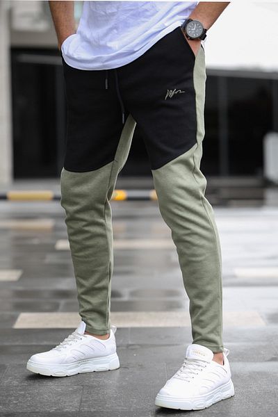 Madmext Khaki Color Blocked Men's Tracksuit Bottom