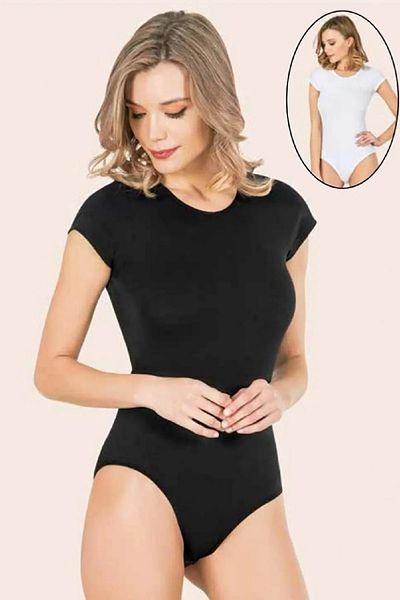 Anıt 5 Pieces Lycra Cotton Short Sleeve Women's Snap-On Bodysuit 92% Cotton - 8% Lycra