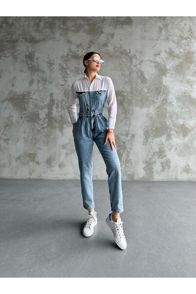Linarose Cămașă Jean Salopetă Costum denim