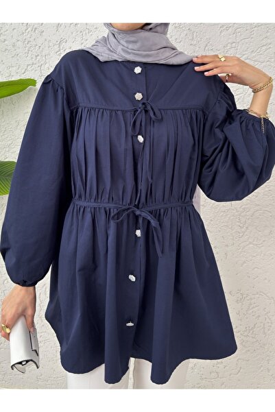 Modamorfo Сорочка-туніка з шнурівкою спереду та ґудзиками по всій довжині - Лаці