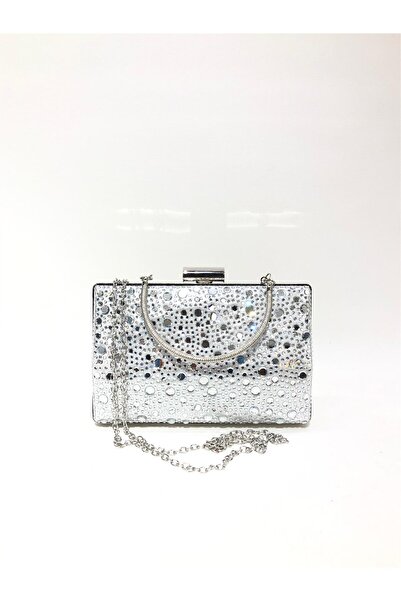womenacs Срібний колір Крапля води Круглий камінь Вечірня сумочка-клатч з лан...