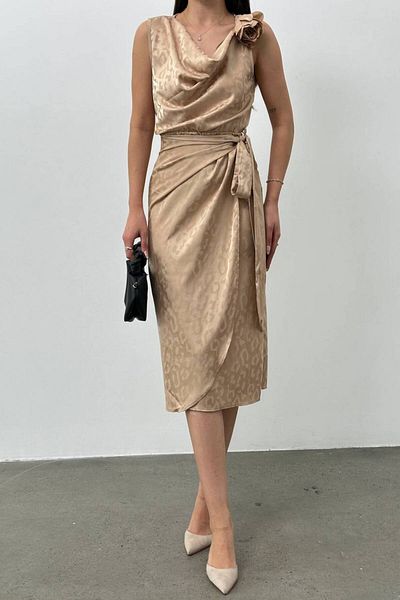 lovebox Satin Rose Accessory Belt Tied Degaje Collar Stylish Shiny Evening Dress & Dress Stp-002