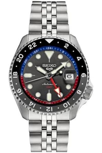 Seiko SSK019J1, Men Sports, GMT, Mechanical, Automatic, Stainless, Silver Tone, WR