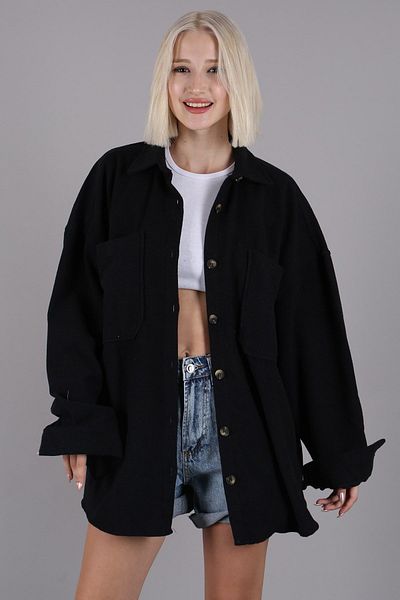 Madmext Jachetă neagră de cămașă oversize Mg1562