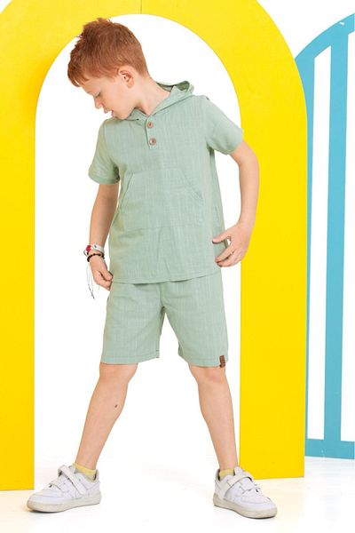 tunays shopping Boy's Hooded Shorts Linen Suit