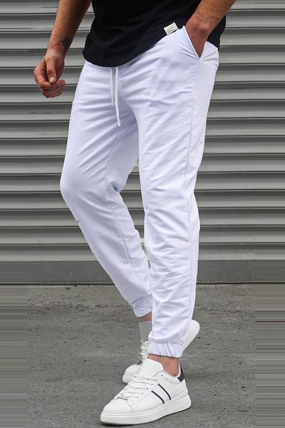 Madmext Weißer Basic Herren Trainingsanzug mit elastischen Beinen 5494