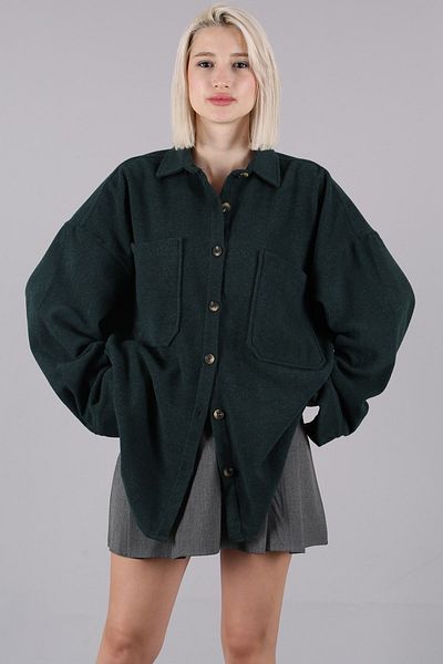 Madmext Jachetă verde de cămașă supradimensionată Mg1562
