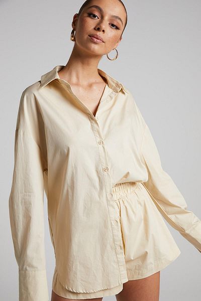 Madmext Μπεζ Oversize Basic Γυναικείο Πουκάμισο Mg1794