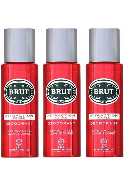 Brut Unilever Brut Attraction Totale Mens Gents Deodorant Spray 200 ml 3 Pack