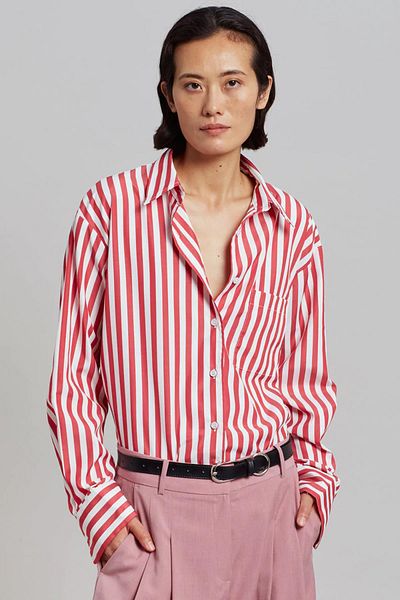 Madmext Rot gestreiftes Oversize Damen Shirt Mg1688