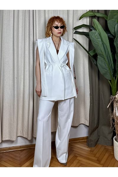 Bak'ap Set de 2 piese, pantaloni eleganti, cu căptușeală de design și detaliu de legare