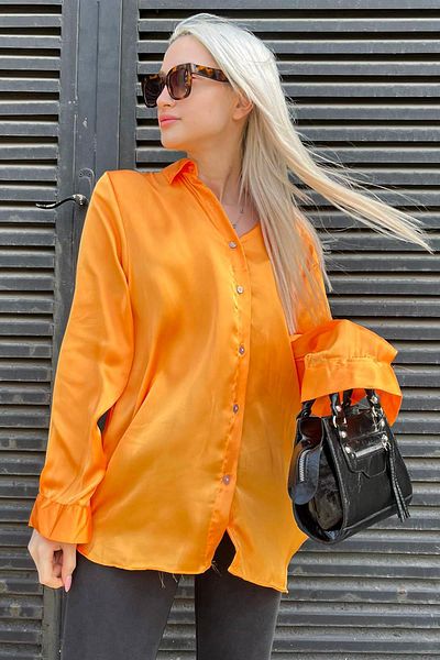 Madmext Orange Basic Damen Satin Hemd MG1326
