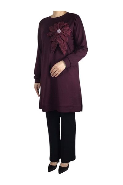 ECE GİYİM Women's Flower Detail Six Bands Crystal Combed Tunic